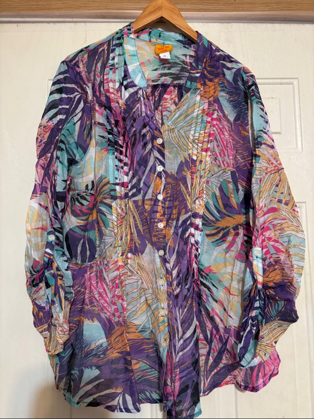 Ruby Rd. Multicolor Tropical Leaf Button-Front Blouse